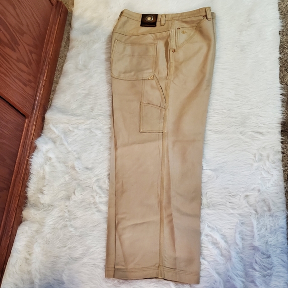 Vintage 90s Enyce Beige Brown Oiled Carpenter Jeans - Picture 6 of 10